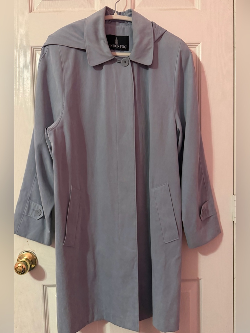 London Fog Light Blue Water Resistant Trench Coat with Removable Hood